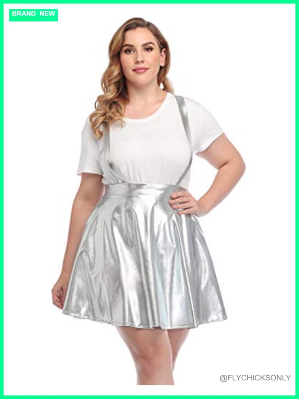 HDE Womens Plus Size Metallic Suspender Skater Skirt High Waist Rave